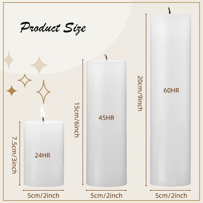 Lounsweer 12 Pcs Pillar Candles Bulk for Wedding Unscented Pillar Candles 3 Set 2 x 3/6/8 Inch Multi Size for Weddings Engagement Spa Home Party Events Ceremony(White)