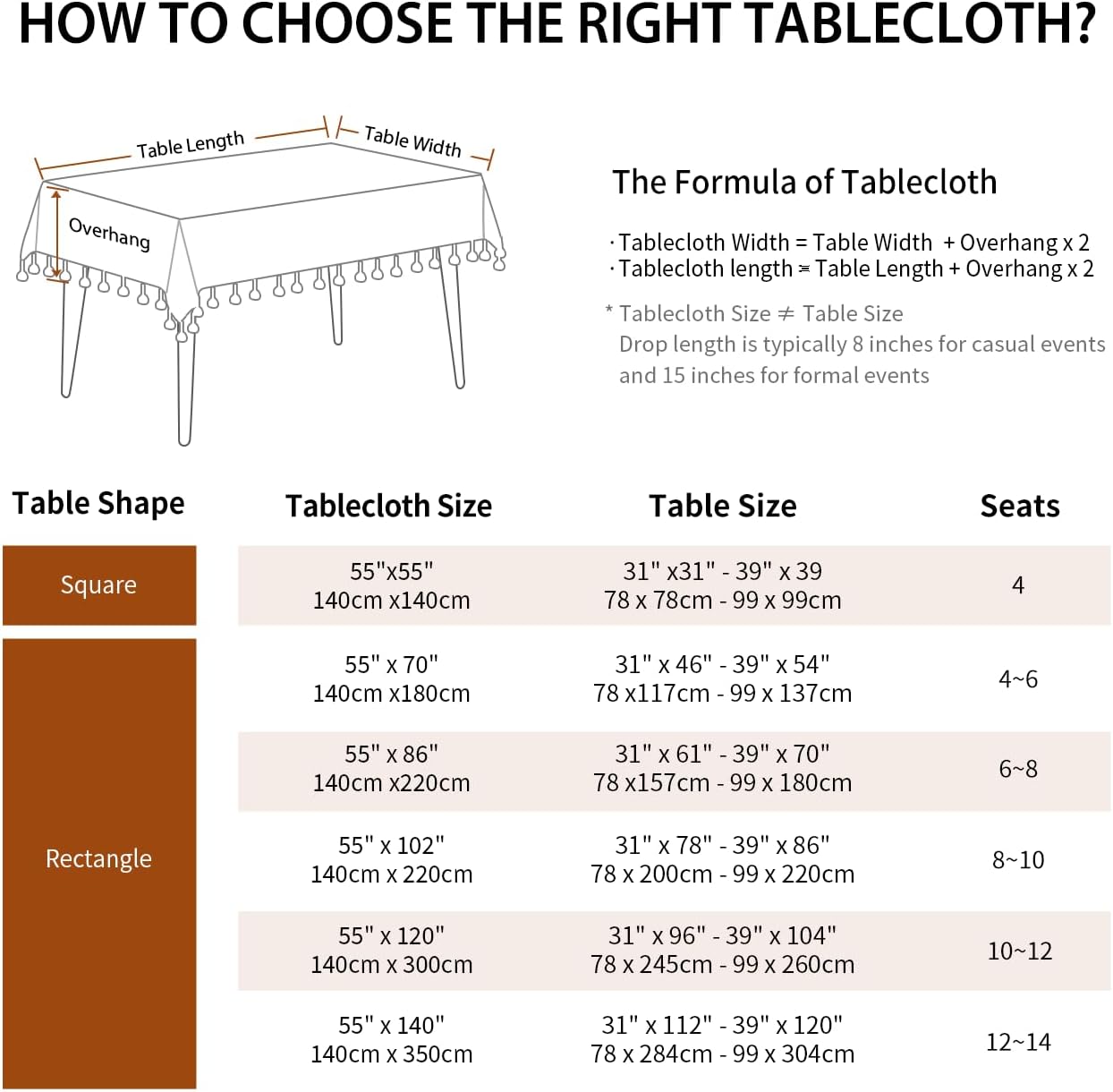 Warm Star Tablecloths,Cotton Linens Wrinkle Free Anti-Fading,Tabletop Decoration Washable Dust-Proof,Table Cover for Kitchen Dinning Party, Cotton, Light Coffee, Rectangle/Oblong, 55''x70'',4-6 Seats