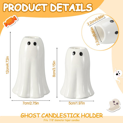 Reallnaive 2 Pcs Halloween Ghost Candlestick Holders Cute Ghost Shape Candle Stick Holders Halloween Ceramic Taper Candleholder for Wedding Party Holiday Office Home Gift Decorative Table Centerpiece
