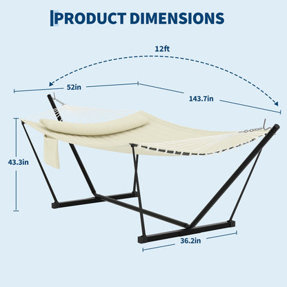 GarveeLife 2 Person Double Hammock with Stand and Pillow - 450 Lbs Capacity Heavy Duty Hammock with Balance Rope, Large Outdoor Hammock for Patio Backyard Poolside