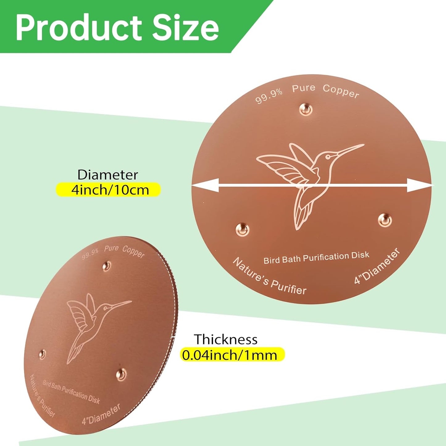 Skiennix Bird Bath Copper Discs - 99.9% Pure Copper Cleaner with Reinforced Design | Universal Fit for All-Season Use