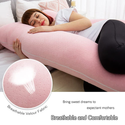 AMCATON 60 Inch Pregnancy Pillows for Sleeping, Extra Large U Shaped Body Pillow, Pregnancy Pillow, Maternity Pillow for Pregnant Women with Velour Cover (Pink)