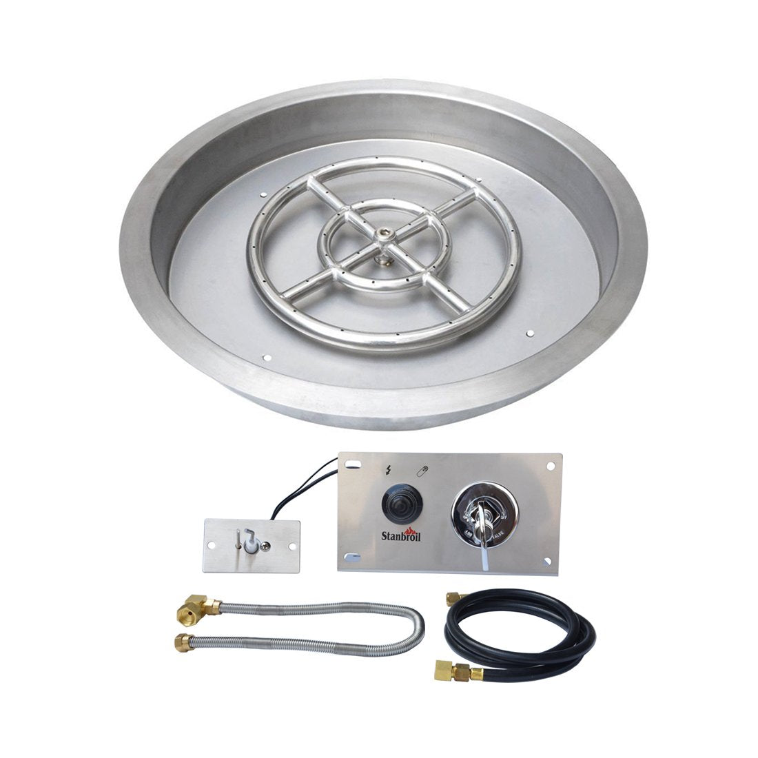 Stanbroil 25 Inch Drop-in Round Natural Gas Fire Pit Kit with Spark Ignition,304 Stainless Steel Fire Pit Burner for Outdoor DIY Firepit - Natural Gas Version