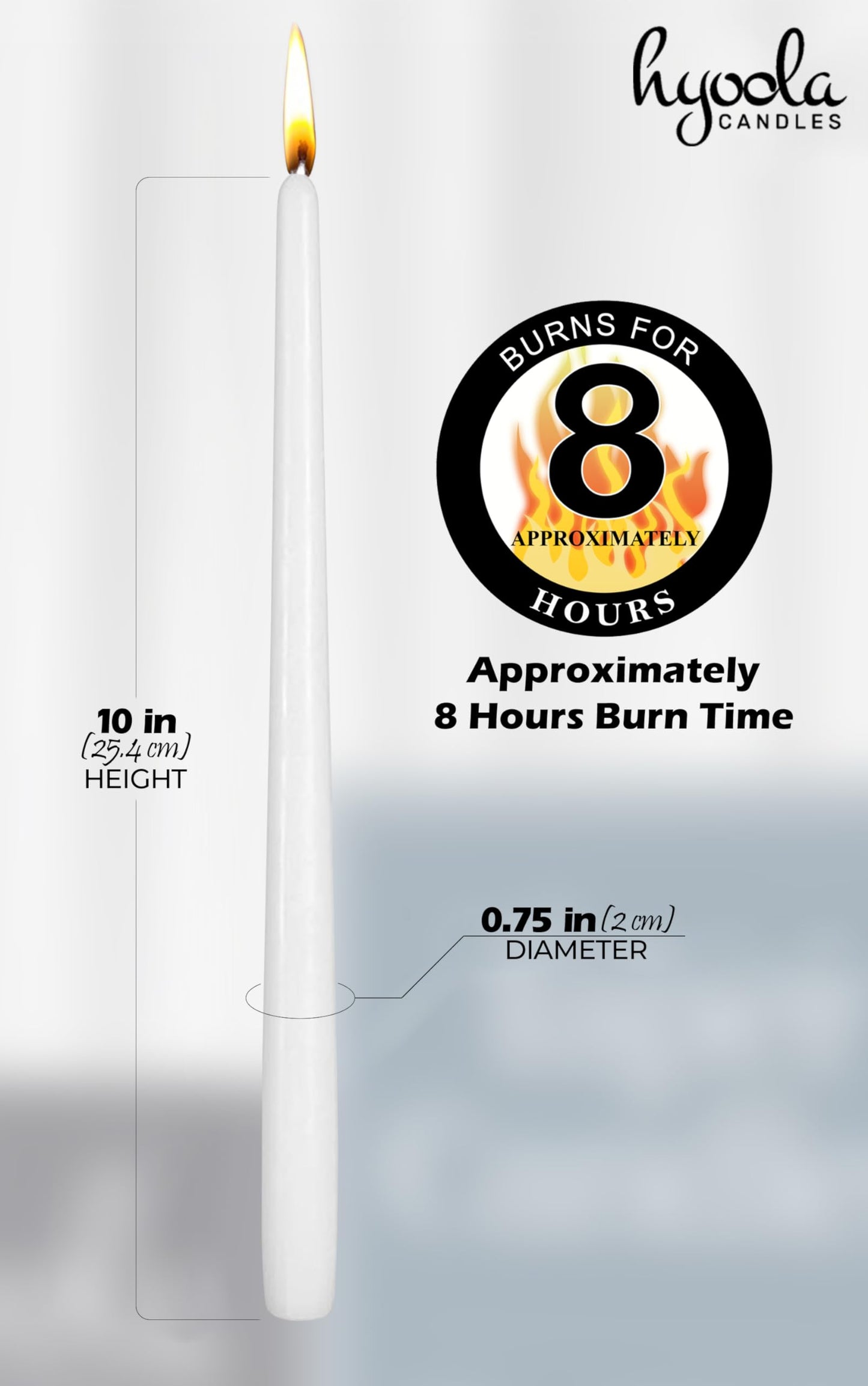 Hyoola 12 Pack Tall Taper Candles - 10 Inch White Dripless, Unscented Dinner Candle - Paraffin Wax with Cotton Wicks - 8 Hour Burn Time