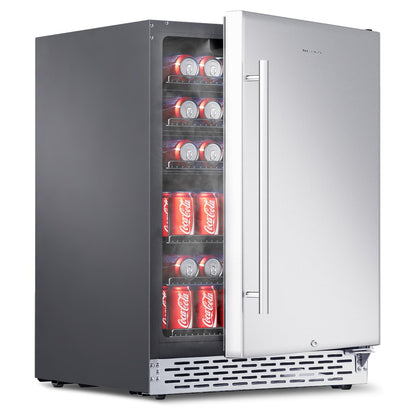 Phiestina Beverage Refrigerator 24Inch, 175 Cans Indoor/Outdoor Undercounter Beverage Cooler Refrigerator Stainless Steel Beer Fridge with Safety Lock Built-in/Freestanding-Silver Foam Door