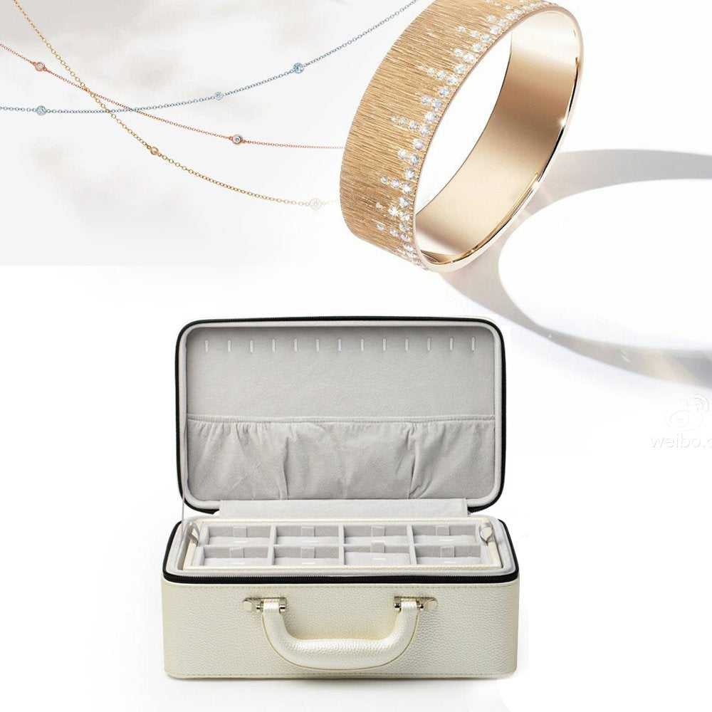 Oirlv Leather Jewelry Box Handmade Travel Jewelry Organizer Storage Case Holder For Girl Lady Earring,Ring,Necklace,Pendant,Watch,Bracelet。(X010)White