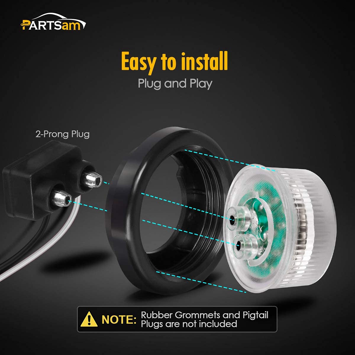 Partsam Truck Lamps Kit Clear Lens, 20Pcs 2" Round Amber Trailer Truck LED Side Marker Clearance Lights 9 Diodes + 5Pcs Top Roof Running lights 31 LED Amber Truck Cab Marker Clearance Lights