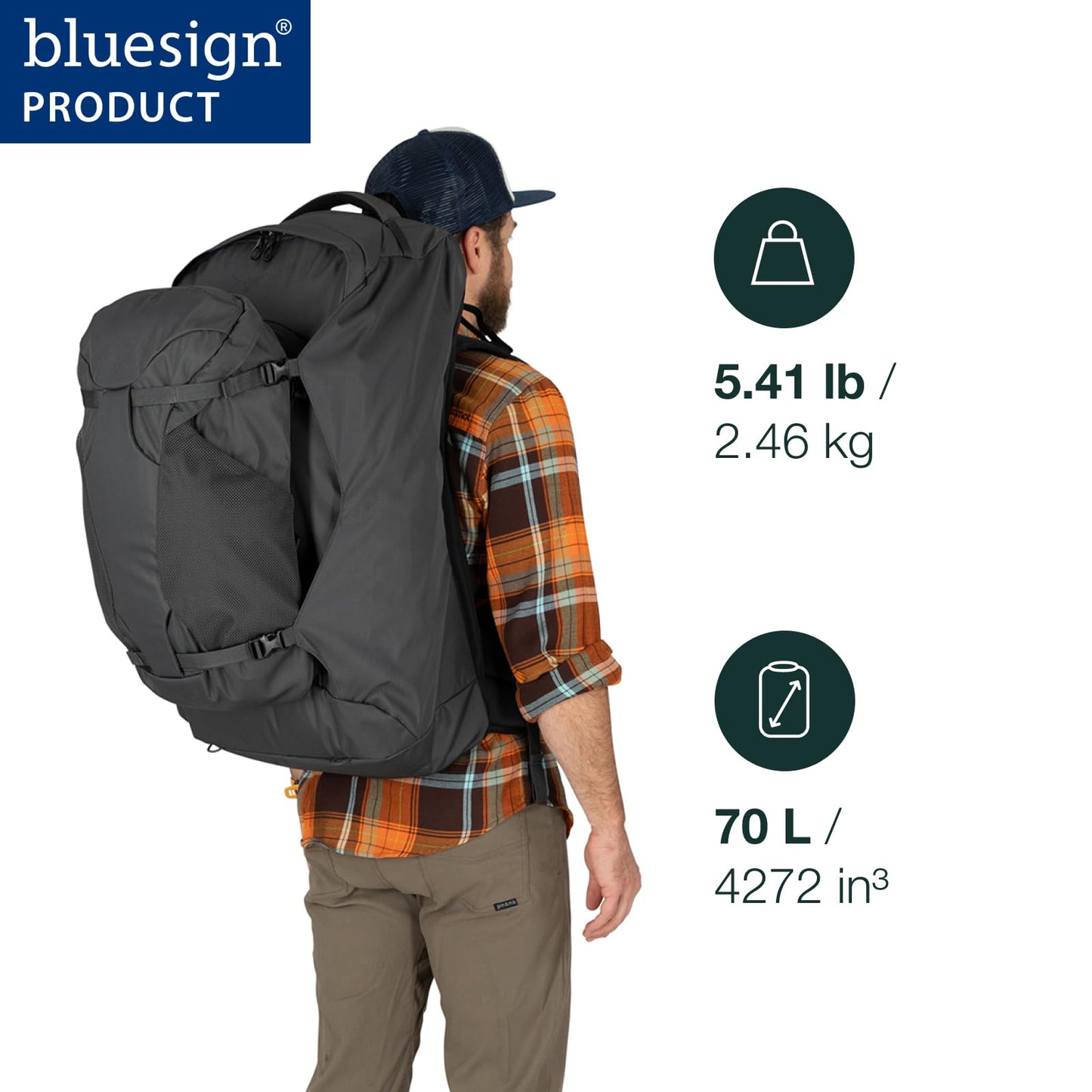 Osprey Farpoint 70L Men's Travel Backpack, Tunnel Vision Grey