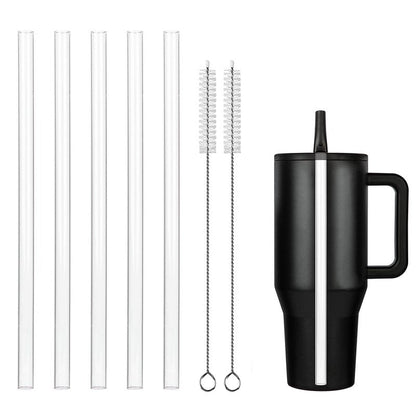 Replacement Straws for Hydrojug traveler 40 oz, Reusable Plastic Straws Compatible with Hydrojug Cup, Clear Transparent Straight Drinking Straws, Set of 5 Reusable Straws with 2 Cleaning Brushes