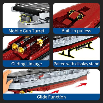 Military Series World War II Battleship Building Kit 1883 Pieces World Class USS CV-6 Enterprise Compatible with Lego Army Set for Adults WW2 Toy Gift Boat Building Block Kids 8-12 Model Home Decor
