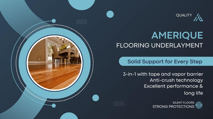 AMERIQUE 800SQFT Blue 2MM Thick Flooring Underlayment Padding 3-in-1 Heavy Duty Foam with Tape & Vapor Barrier