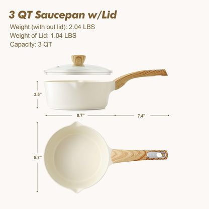 SENSARTE Ceramic Nonstick Sauce Pan with Lid, 3.0 Quart Saucepan with Double Spout, Large Cooking Pot, Non toxic Kitchen Sauce Pot, Non stick Saucier Pan, Induction Cookware, PFOA PTFE PFAS Free