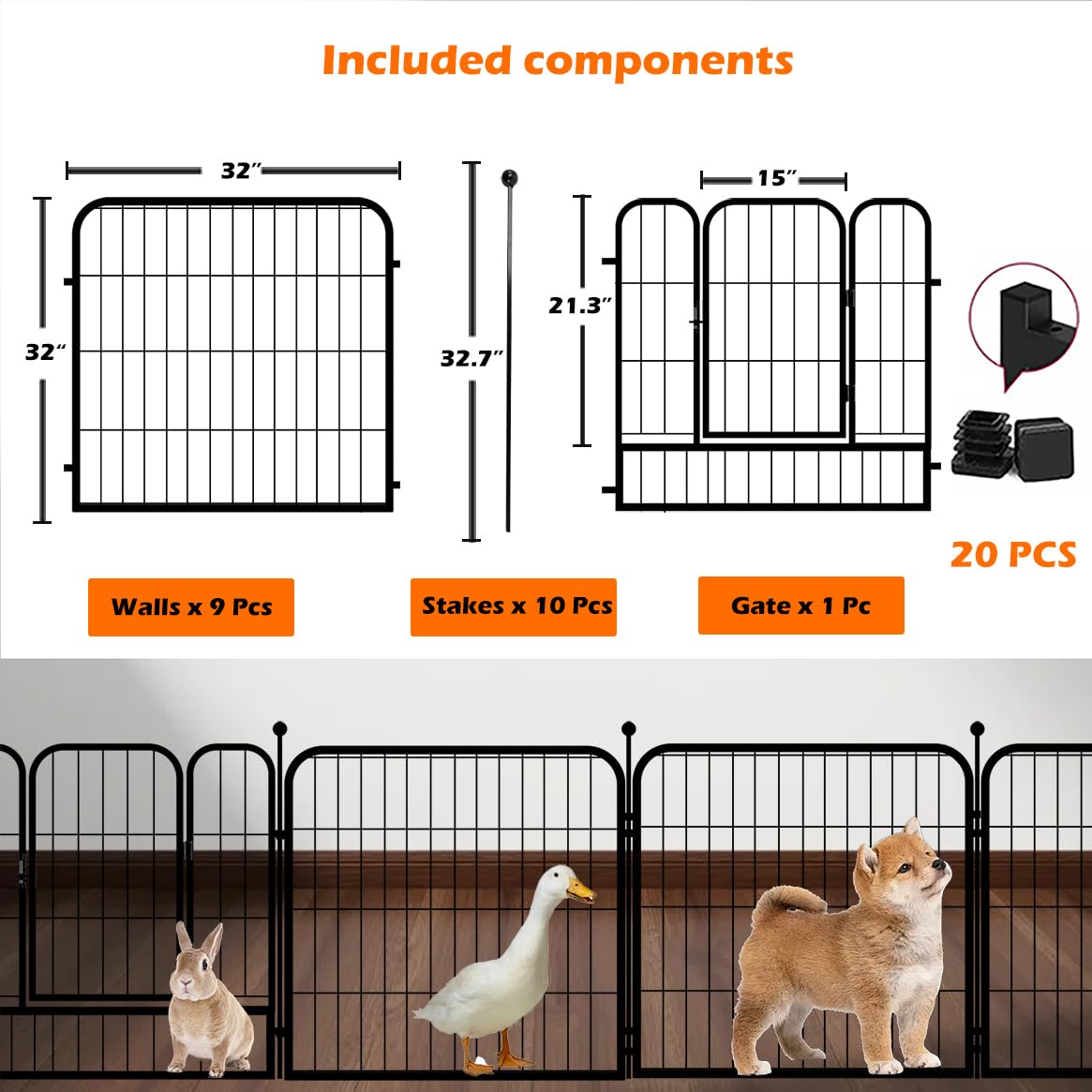 fowick 32" H x32 w Dog Playpen 10 Panels, Lack MelalPupy Exercise Pen forindoors & Oudors,Ffoldabl Animal Bamier ence, Porable petplay Pen for smal Dogs& Rabbits, No Dig Fence