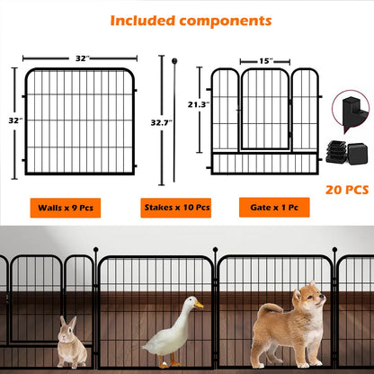 fowick 32" H x32 w Dog Playpen 10 Panels, Lack MelalPupy Exercise Pen forindoors & Oudors,Ffoldabl Animal Bamier ence, Porable petplay Pen for smal Dogs& Rabbits, No Dig Fence