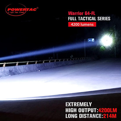 PowerTac Warrior G4-FL 4200 Lumen (Wide Beam) Tactical Handheld Flashlight High Lumen, Waterproof, USB Rechargeable Flashlight and Dual-Charging Magnetic Police Duty LED Flashlight