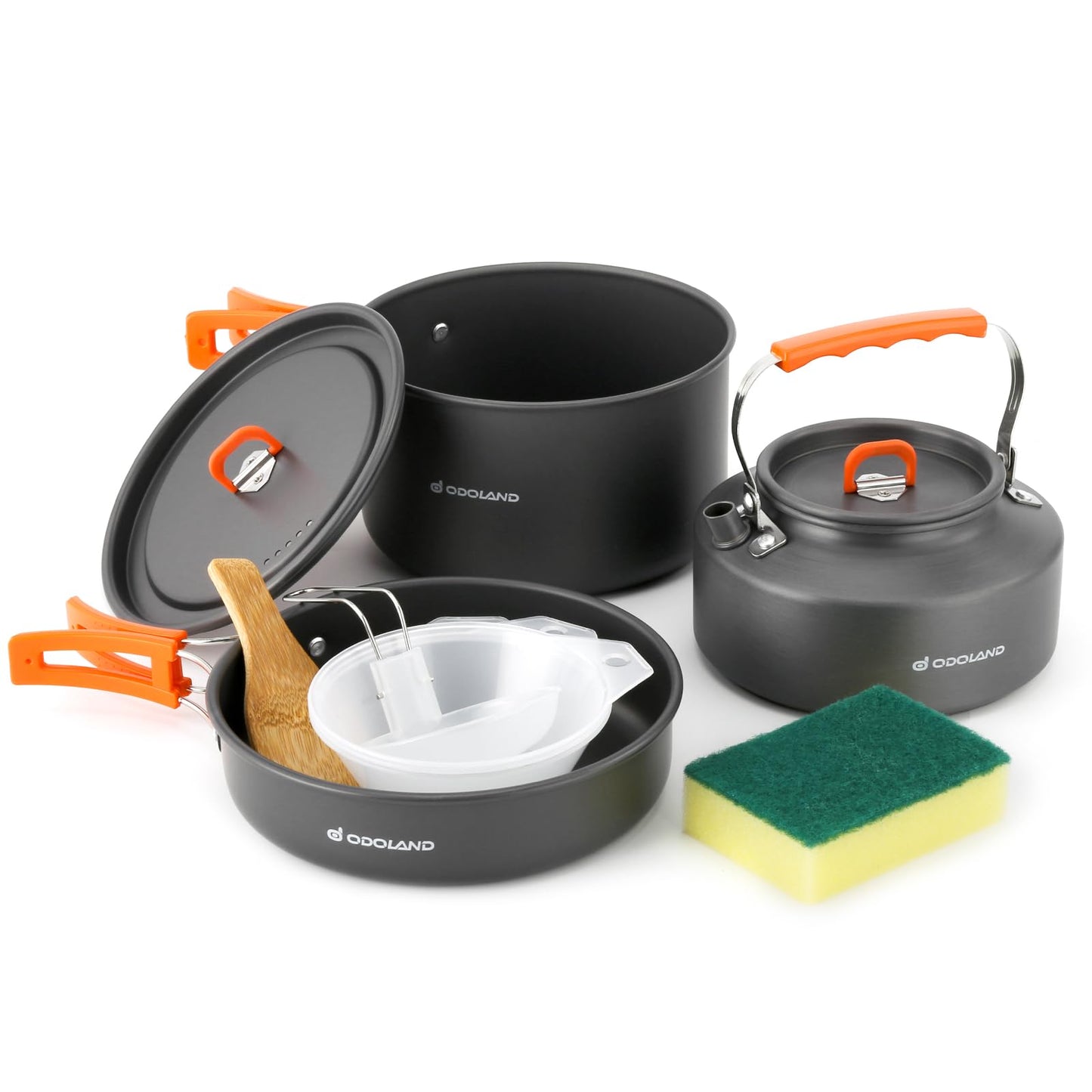 Odoland Bundle - 2 Items 10pcs Camping Cookware and Portable 2 Burner Camping Stove