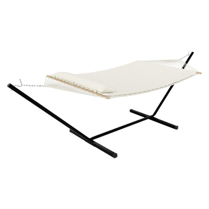 GarveeHome 2 Person Outdoor Hammock with Stand, Portable Hammock, Heavy Duty Hammock with Soft Pillow, Balance Ropes, for Patio, Backyard, Garden, Beach, Beige