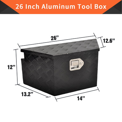 TBAPFS 26 Inch Aluminum Trailer Tongue Tool Box 5 Bar Tread Wide Utility ToolBox for Pick Up Truck RV Storage Organizer Tool Box with Lock and Keys - 26"X13.3"X12" Black