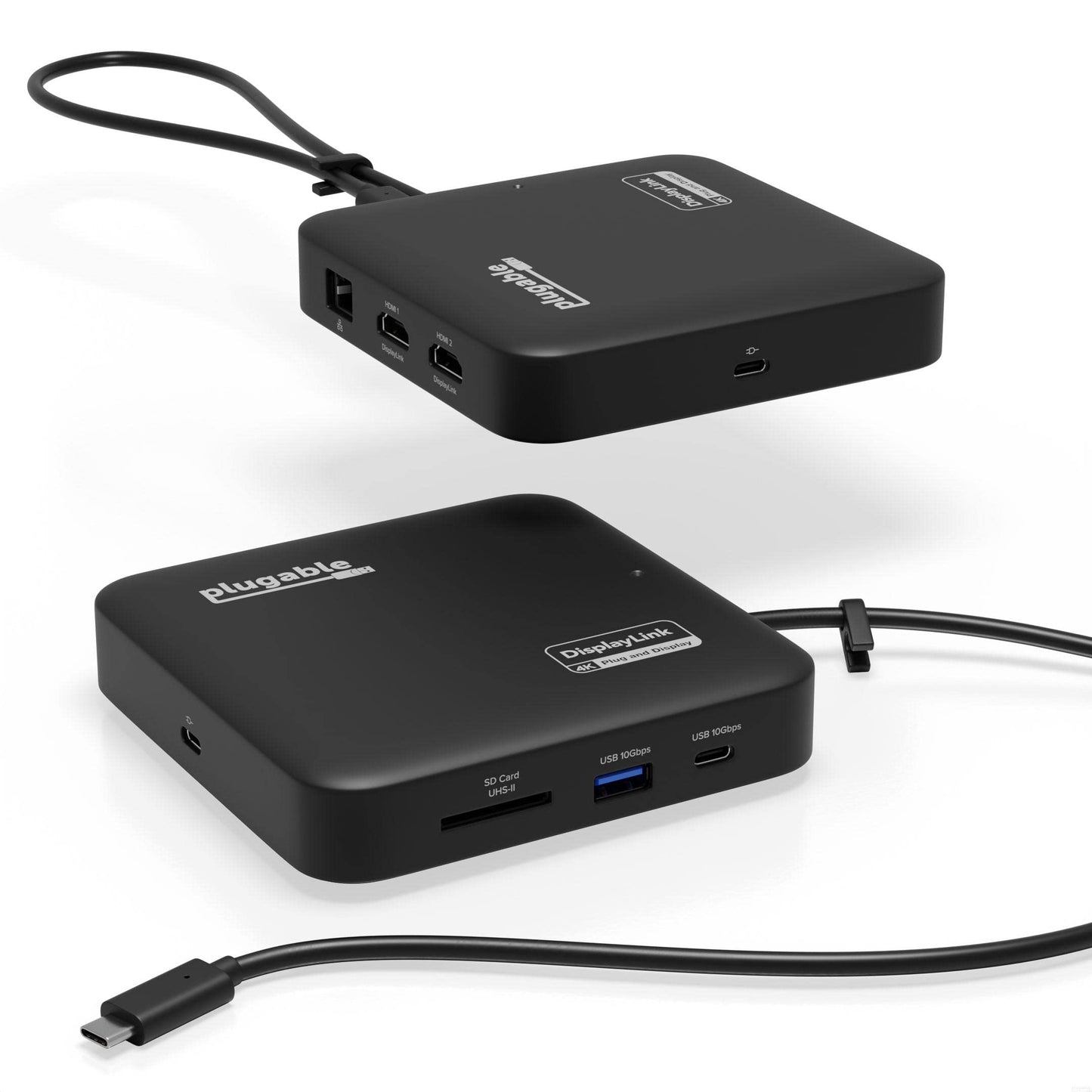 Plugable 7-in-1 USB-C DisplayLink Dock – Dual 4K 60Hz HDMI, USB-C & USB-A (10Gbps), SD Card, Gigabit Ethernet, 100W PD Charging – Compatible with macOS & Windows, MacBook Dual Monitor Support