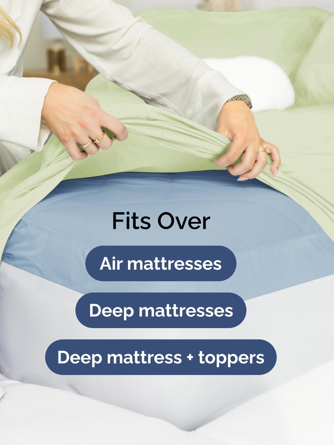 Skiennix Extra Deep Full Sheet Set - 6 Piece Breathable Cooling Bedding - Soft Wrinkle-Free Light Sage