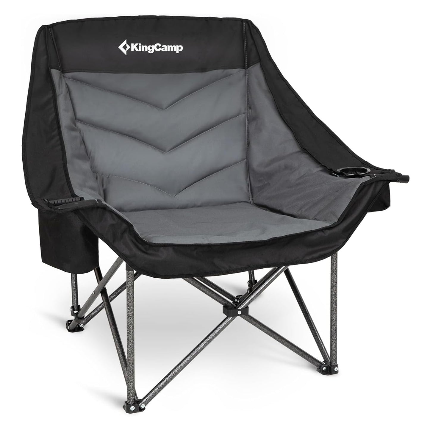 KingCamp Oversized XL Camping Chair, Heavy Duty 500lbs Folding Couch for Adults, Padded Large Comfortable Sofa Seat with Cooler Bag Cup Holder for Outdoor Sports Fishing Patio Lawn, Black/Grey