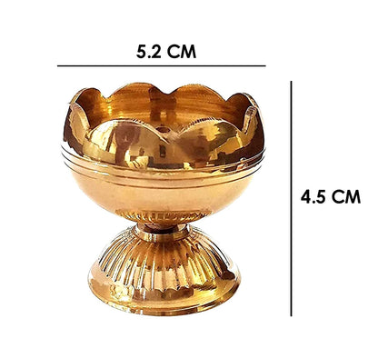CRAFTSMAN Brass Tomato Nanda Diya - Pack of 4, Golden Traditional Oil Lamp for Pooja, Aarti & Home Decoration