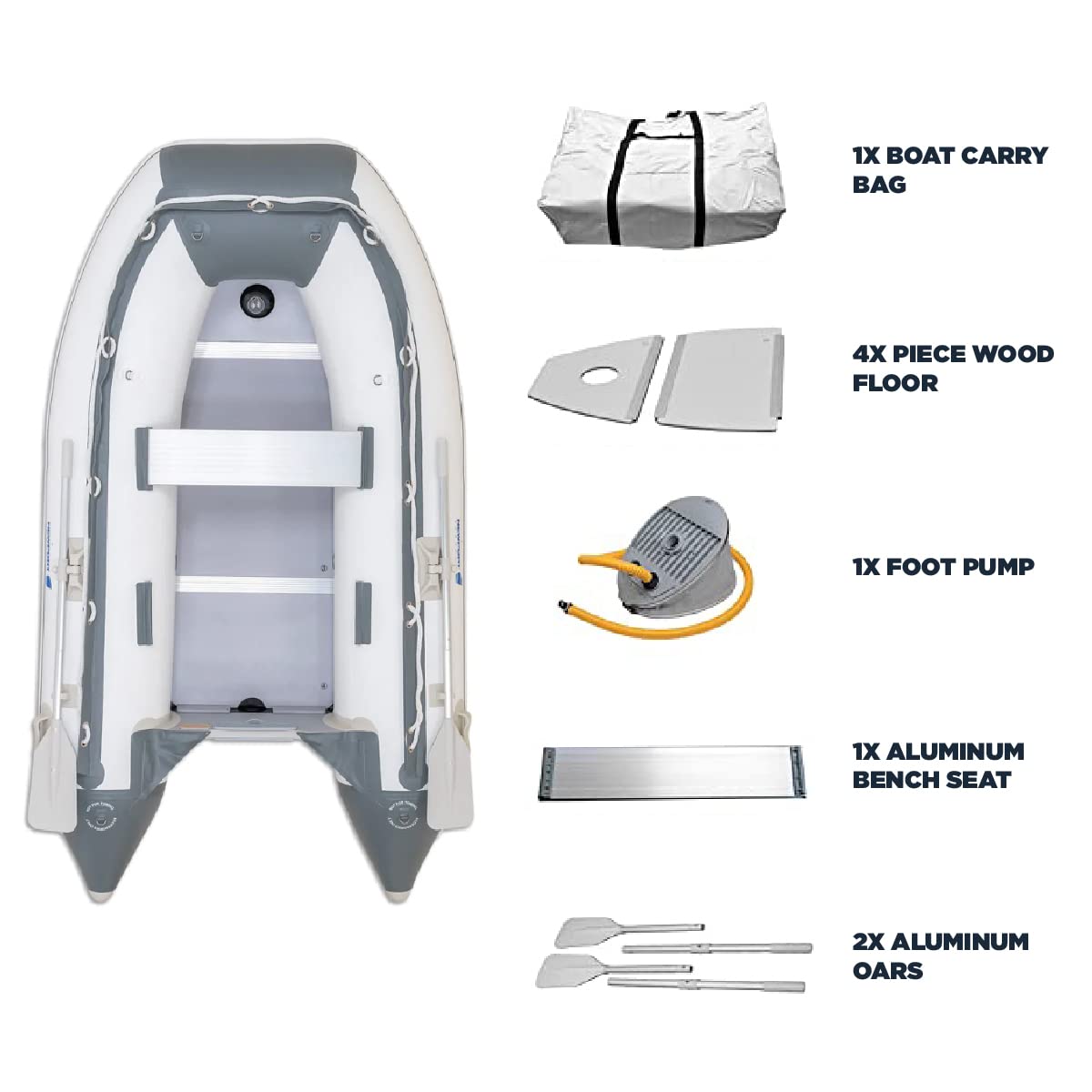 Newport 8ft 10in Dana Inflatable Sport Tender Dinghy Boat - 3 Person - 10 Horsepower - USCG Rated, White/Gray