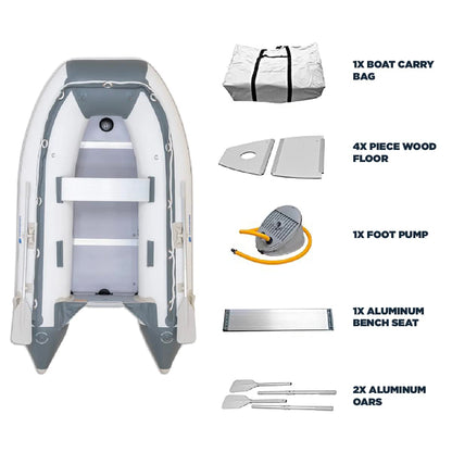 Newport 8ft 10in Dana Inflatable Sport Tender Dinghy Boat - 3 Person - 10 Horsepower - USCG Rated, White/Gray
