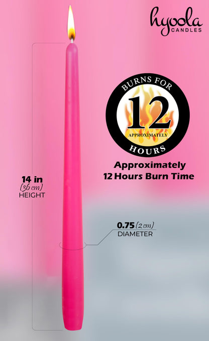 Hyoola 12 Pack Tall Taper Candles - 14 Inch Hot Pink - Fuchsia Dripless, Unscented Dinner Candle - Paraffin Wax with Cotton Wicks - 12 Hour Burn Time