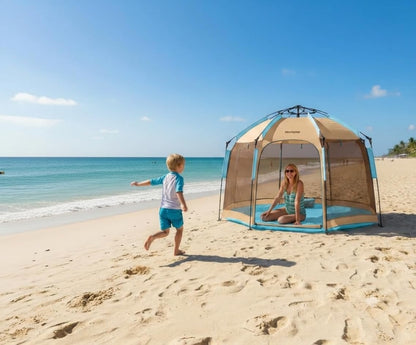 3 in 1 Easy Pop Up Beach Tent Sun Shelter, 5-Sec Setup Hands-Free Playpen with Mosquito Net, Adjustable Interior Sunshade, UPF 50+ Portable Foldable Tent for Kids, Pets & Outdoor Camping