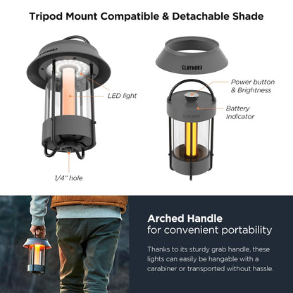 CLAYMORE Selene Lamp (White) - Aesthetic Portable Outdoor Lantern for Glamping, Camping, Events, Parties & Tents. USB-C Charging, Power Bank Function, Up to 55 Hours Battery Life, 3 Light Modes.