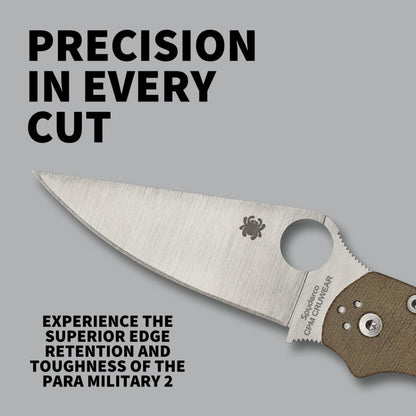 Spyderco Para Military 2 Folding Pocket Knife with 3.4" CPM Cru-Wear Steel Blade and Micarta Handle - EDC Knife for Men and Women, Perfect for Hunting, Tactical, Camping - PlainEdge - C81MPCW2