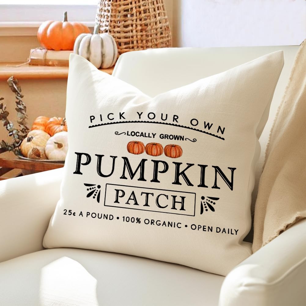 RABUSOFA Fall Pillow Covers - 18x18 Inch Waterproof Pumpkin Patch Design | Seasonal Home Decor
