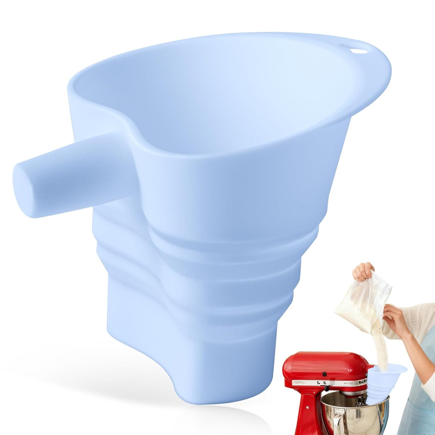 KitchenAid Flour Funnel - Easy Pour Anti-Splash Mixer Attachment for 4.5-5 Qt Tilt-Head Mixers | Dishwasher Safe, Blue
