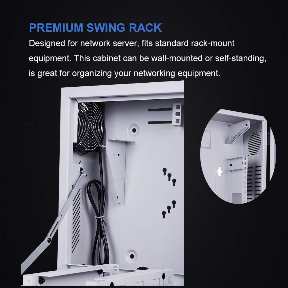 Kenuco Heavy Duty 16 Gauge Steel DVR Security Lockbox with Fan and Swing Open Top (18'' x 18'' x 5'' White)