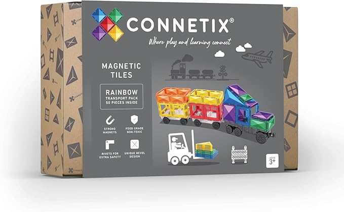 CONNETIX Magnetic Tiles Rainbow Transport Pack 50 Pieces