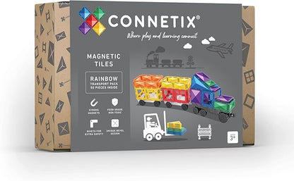 CONNETIX Magnetic Tiles Rainbow Transport Pack 50 Pieces