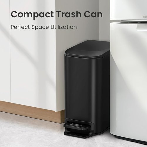 Cesun Bathroom Essentials Bundle - Soft Close Trash Can & Toilet Paper Holder Stand | 1.6 Gallon, Matte Black
