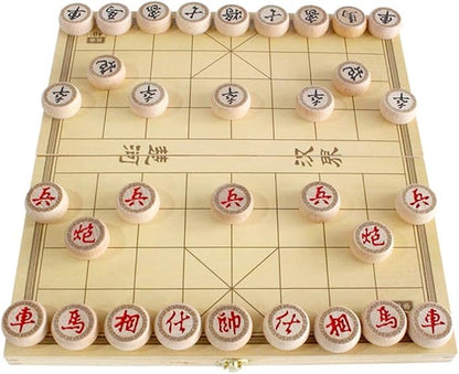 14 Inch Wooden Foldable Chinese Chess Xiangqi Travel Game Set with Wooden Chess Pieces Traditional Tabletop Strategy and Skill Game for Teens Adults