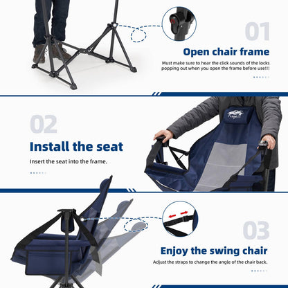 Fragess Hammock Camping Chair, Portable Camping Hammock Chair with Adjustable Back, Folding Hammock Chair Supports 330lbs, Rocking Camping Chair for Lawn, Camping, Patio, Traveling, Stargazer-Blue