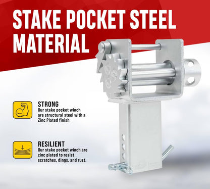 Mytee Products (4 Pack) Trailer Stake Pocket Winch Zinc Plated Flatbed Utility Capacity# 16200 lbs