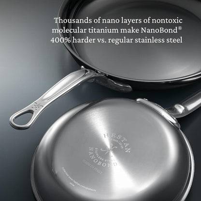 Hestan NanoBond Molecular Titanium Frying Pan, 8.5-Inch - PFAS-Free Stainless Steel Skillet, 4x Stronger, 1050°F Safe, Induction Compatible, Handcrafted Italy