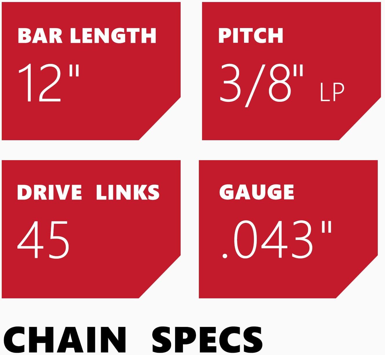KAKEI 12-Inch Chainsaw Chain - 3/8" LP Pitch, .043" Gauge, 45 Drive Links | Fits Dewalt & Kobalt