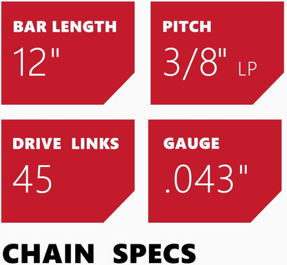 KAKEI 12-Inch Chainsaw Chain - 3/8" LP Pitch, .043" Gauge, 45 Drive Links | Fits Dewalt & Kobalt
