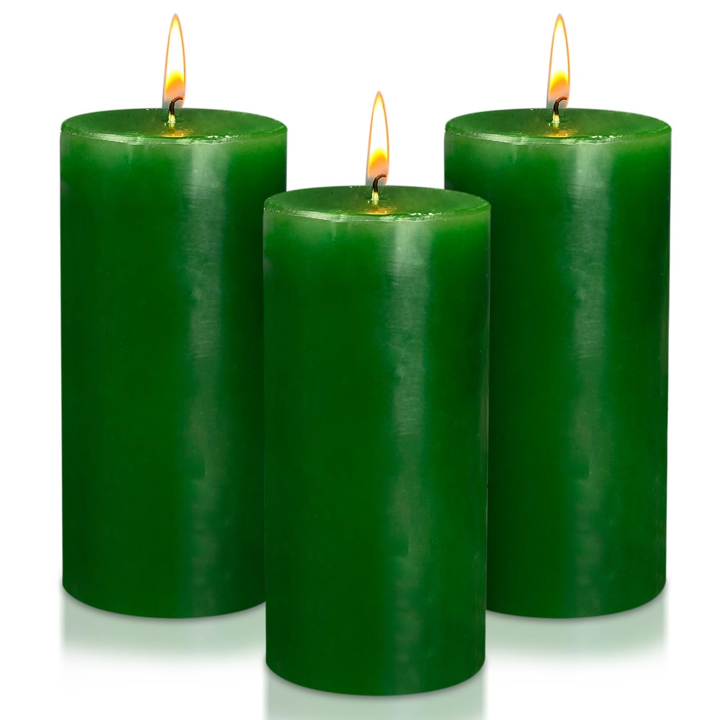 Weimingte Green Pillar Candles, Unscented Wax, 2.8x6 Inch, Smokeless Drip-Free, Set of 3, for Home Dining Room Christmas