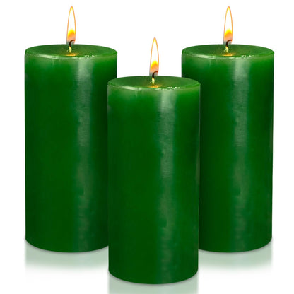 Weimingte Green Pillar Candles, Unscented Wax, 2.8x6 Inch, Smokeless Drip-Free, Set of 3, for Home Dining Room Christmas