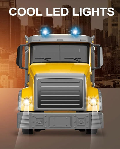 RC Dump Truck Toy for Kids - 6 Channel Remote Control Dump Truck with LED Lights RC Construction Vehicle Truck Toys with 2 Rechargeable Batteries Gifts Ideas for 3-8 Years Old Boys and Girls