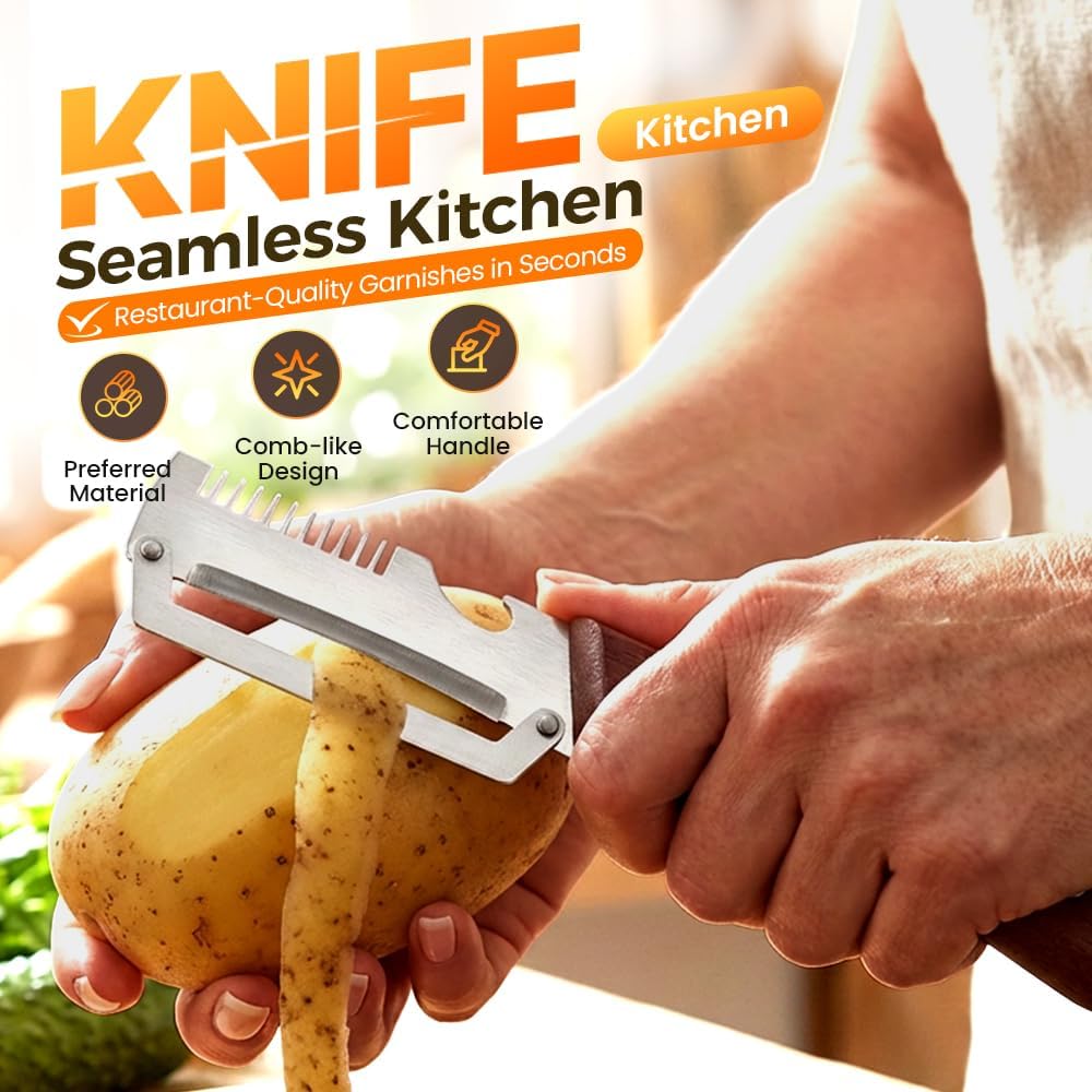 Skiennix Premium Vegetable Peeler - Multi-Functional Kitchen Tool with Wooden Handle & Bottle Opener