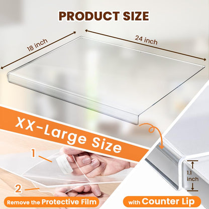 Acrylic Cutting Board with Counter Lip, 24x18 Inch Clear Cutting Boards for Kitchen Counter, Large Cutting Board Non Slip for Countertop Protector, Apartment Essentials Kitchen Decor Gifts