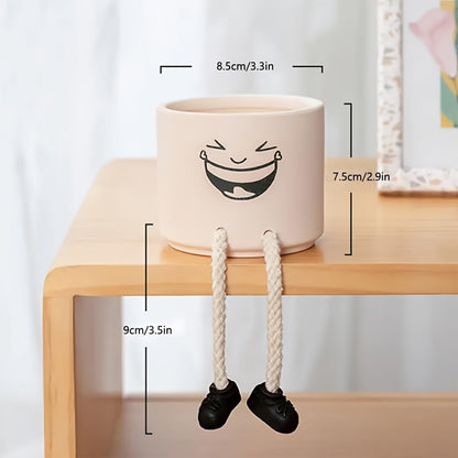 KAKAHOUS Smile Face Planter Pot Ceramic Flower Head Planters with Hanging Foot Doll Succulent Pots for String of Pearls Plant Live Gift Ideas for Mother, Christmas(Laughing)